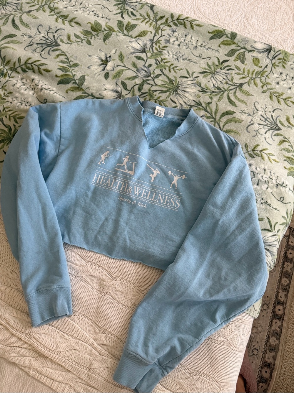 Sporty & Rich Light Blue Cropped Health & Wellness Crewneck